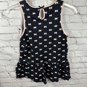 Kate Spade Women’s Sleeveless Top Black with Pink Bows Ruffle Bottom Keyhole S